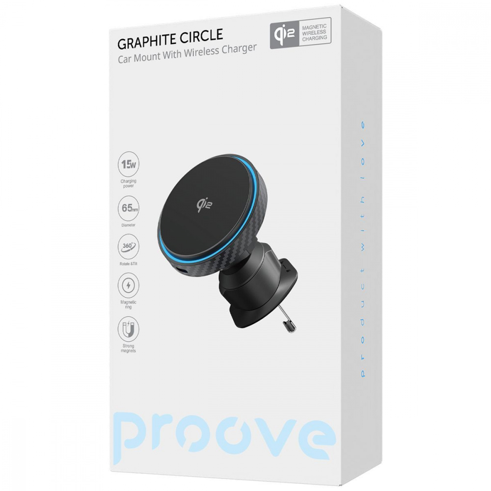 Автомобільний тримач з Бездротовим ЗП Proove Graphite Circle Qi2 15W — Придбати в Україні - фото 1