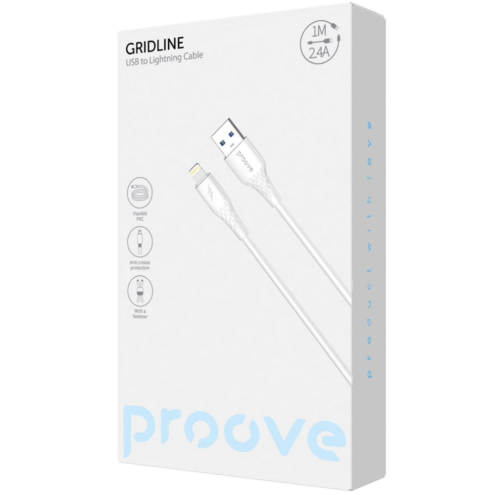 Кабель Proove GridLine USB to Lightning 2.4A (1m) white на малюнкі №2