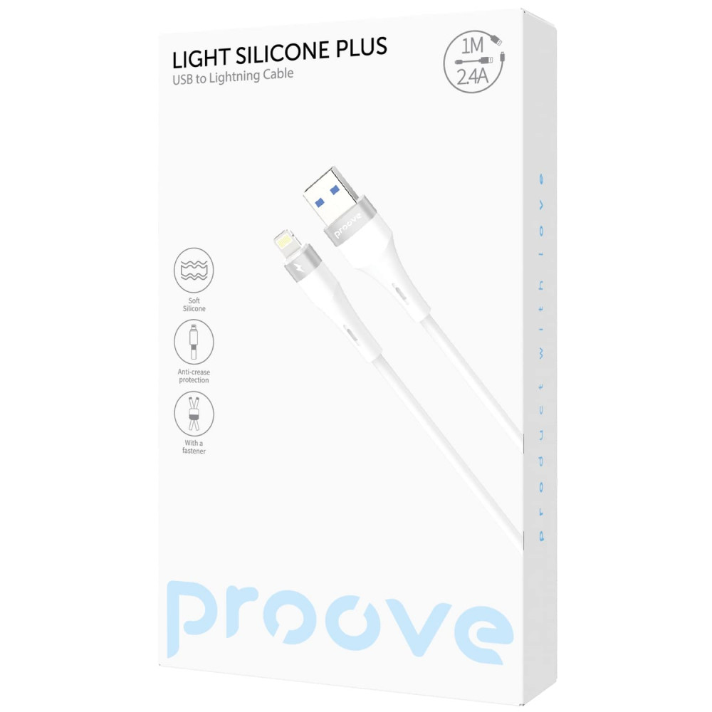 Кабель Proove Light Silicone Plus USB to Lightning 2.4A (1m) white на малюнкі №2