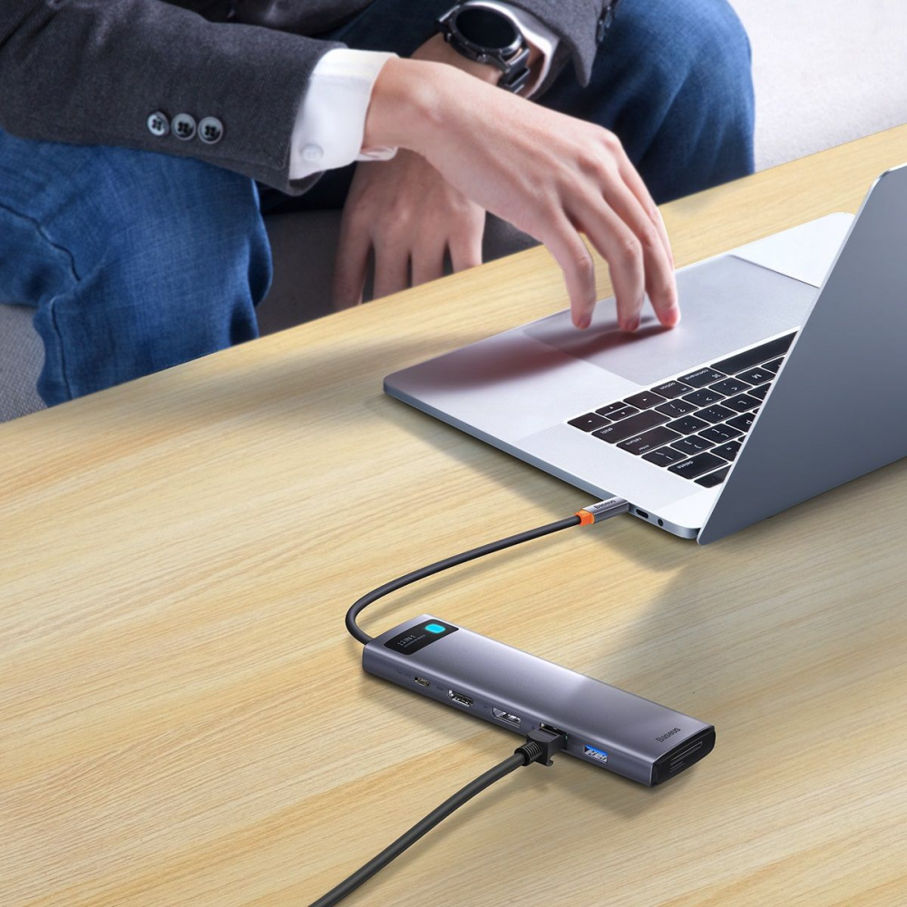 USB-Хаб Baseus Metal Gleam Series 12-in-1 (Type-C to HDMI+USB3.1*2+USB3.0*2+Type-C 3.1+PD+RJ45+SD/TF — Придбати в Україні - фото 4