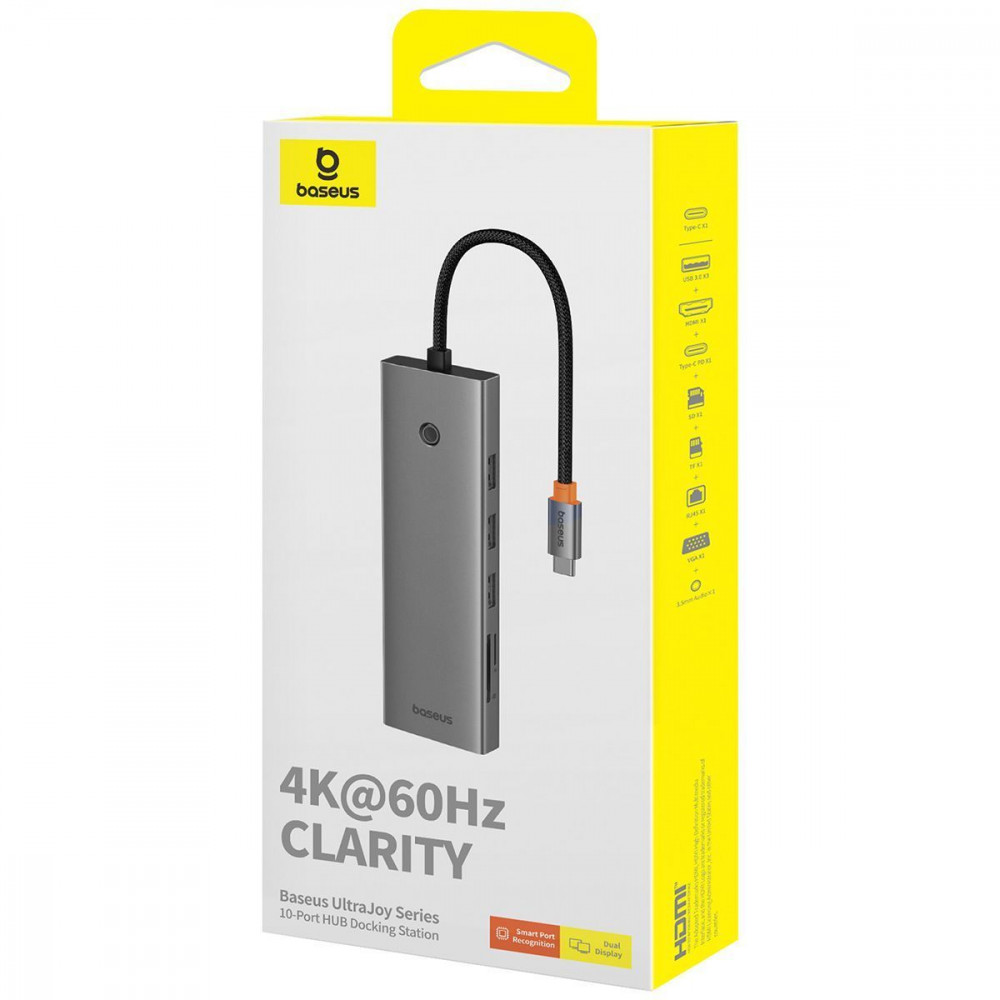 Type-C-Хаб Baseus UltraJoy Series 10-Port HUB (HDMI+VGA+USB3.0*3+PD+RJ45+SD/TF+3.5mm) gray на малюнкі №2