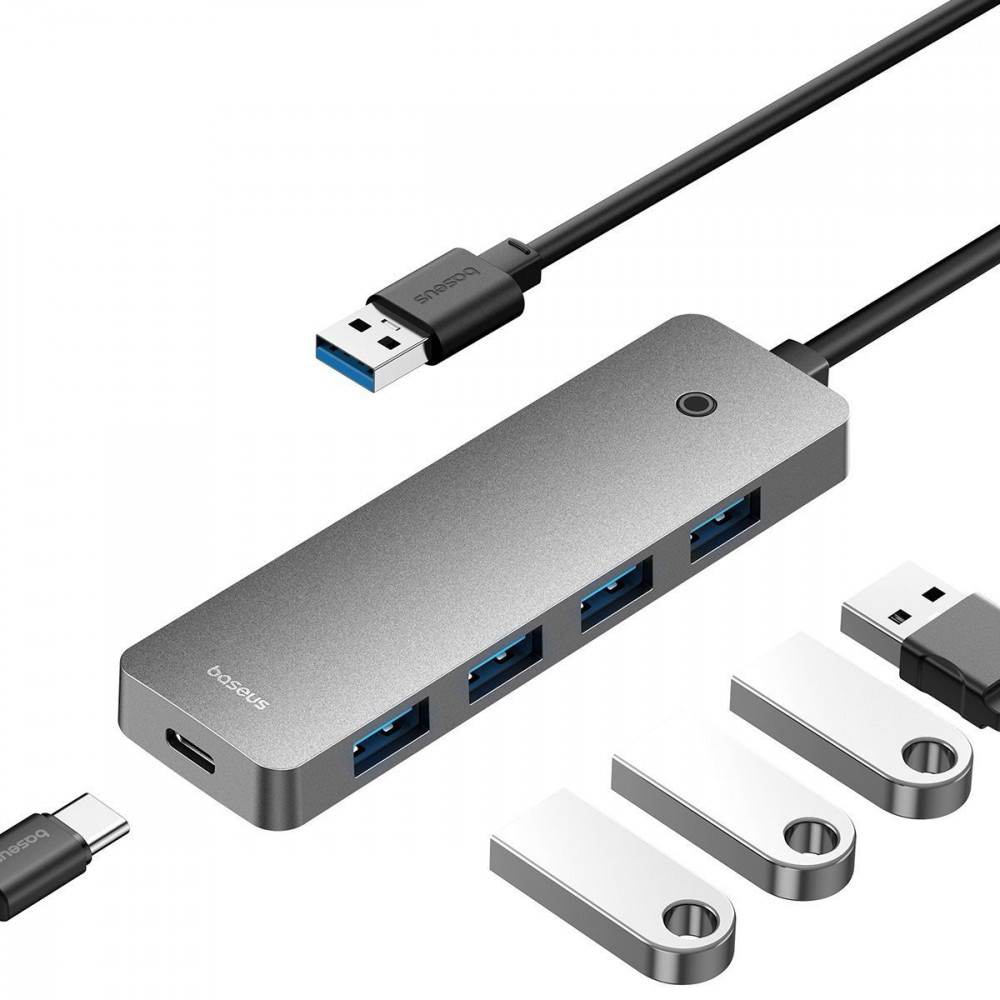 USB-Хаб Baseus UltraJoy Series 4-Port HUB Lite 15cm (USB3.0*4+Type-C) gray на малюнкі №4
