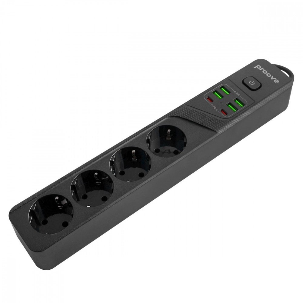 Сетевой фильтр Proove Power Strip P-04 (4 розетки + 4 USB + 2 Type-C) 2М - фото 4