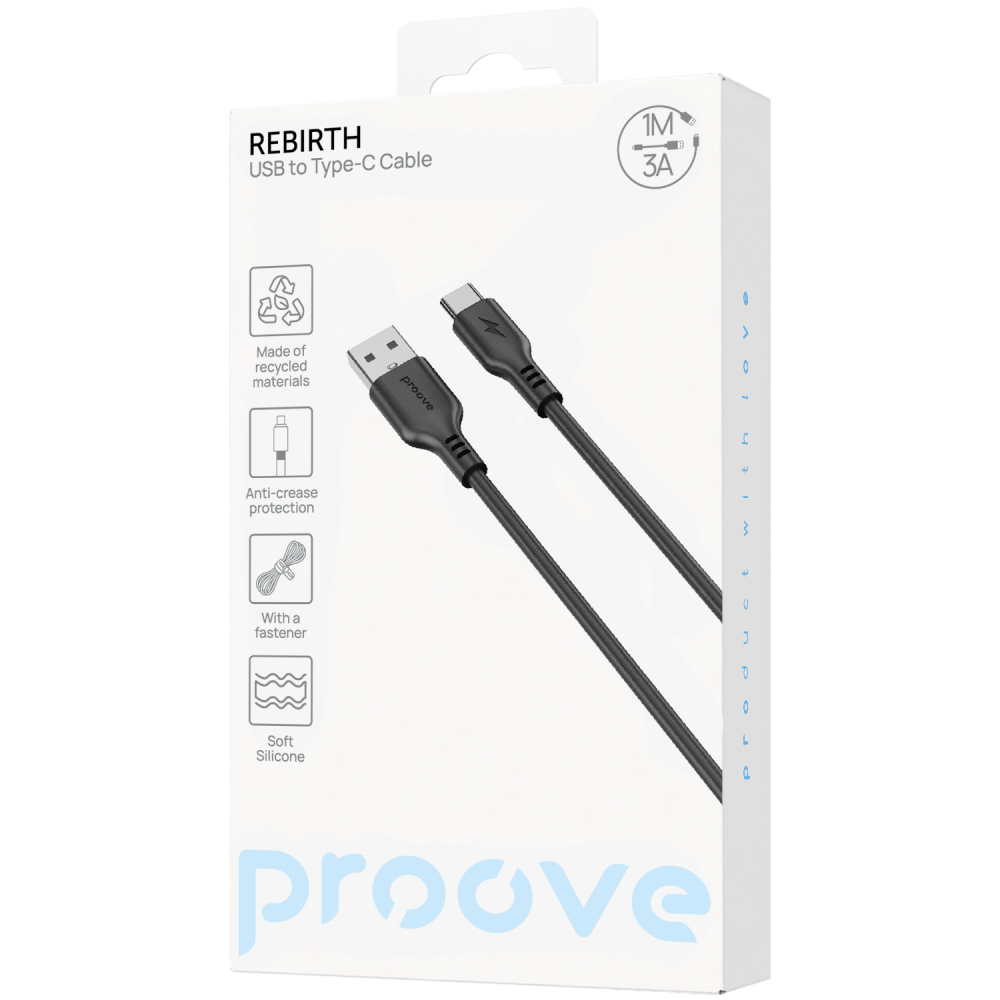 Кабель Proove Rebirth USB to Type-C 3A (1m) — Придбати в Україні - фото 1