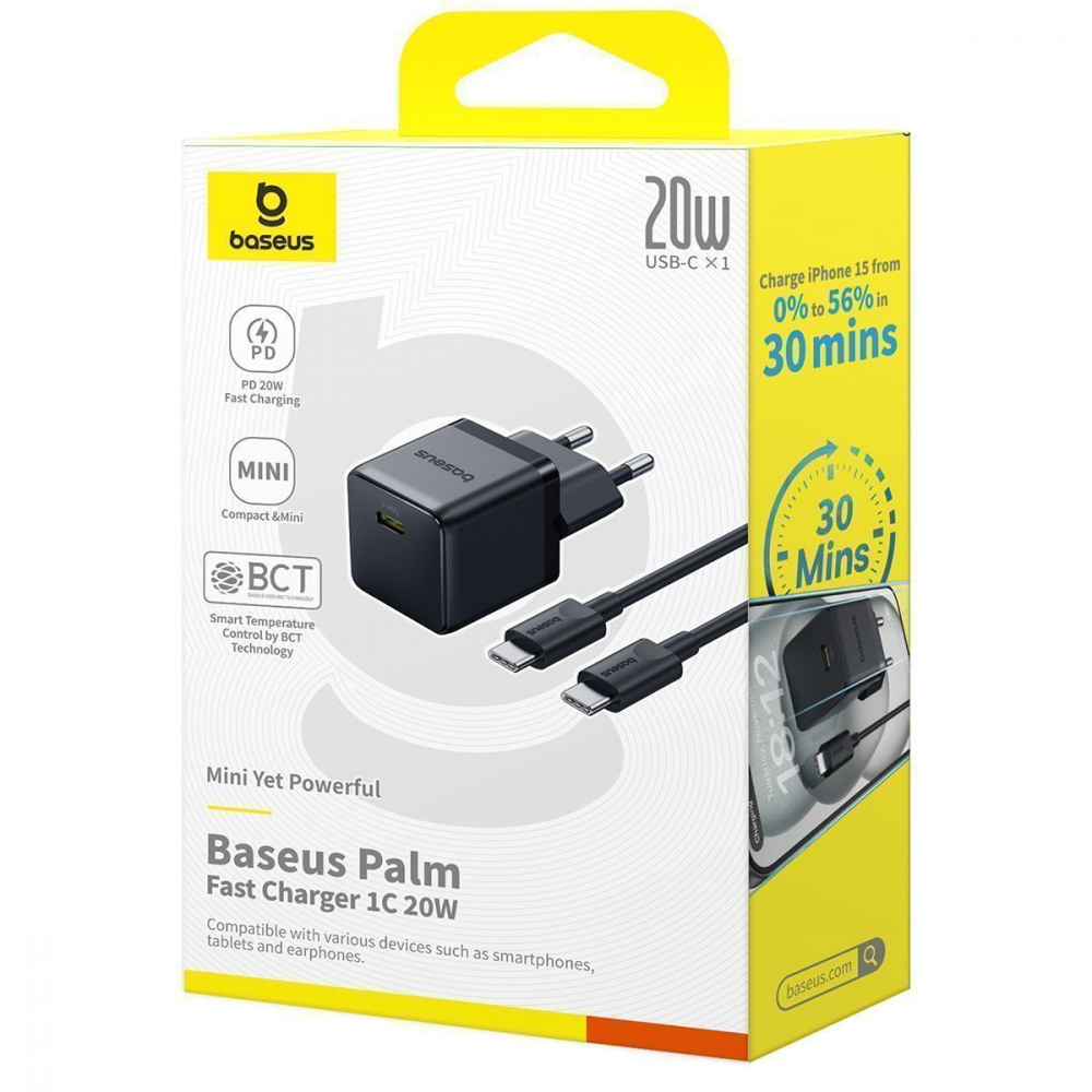 СЗУ Baseus Palm Fast Charger Type-C 20W (With Cable Type-C to Type-C 60W 1m) - фото 1