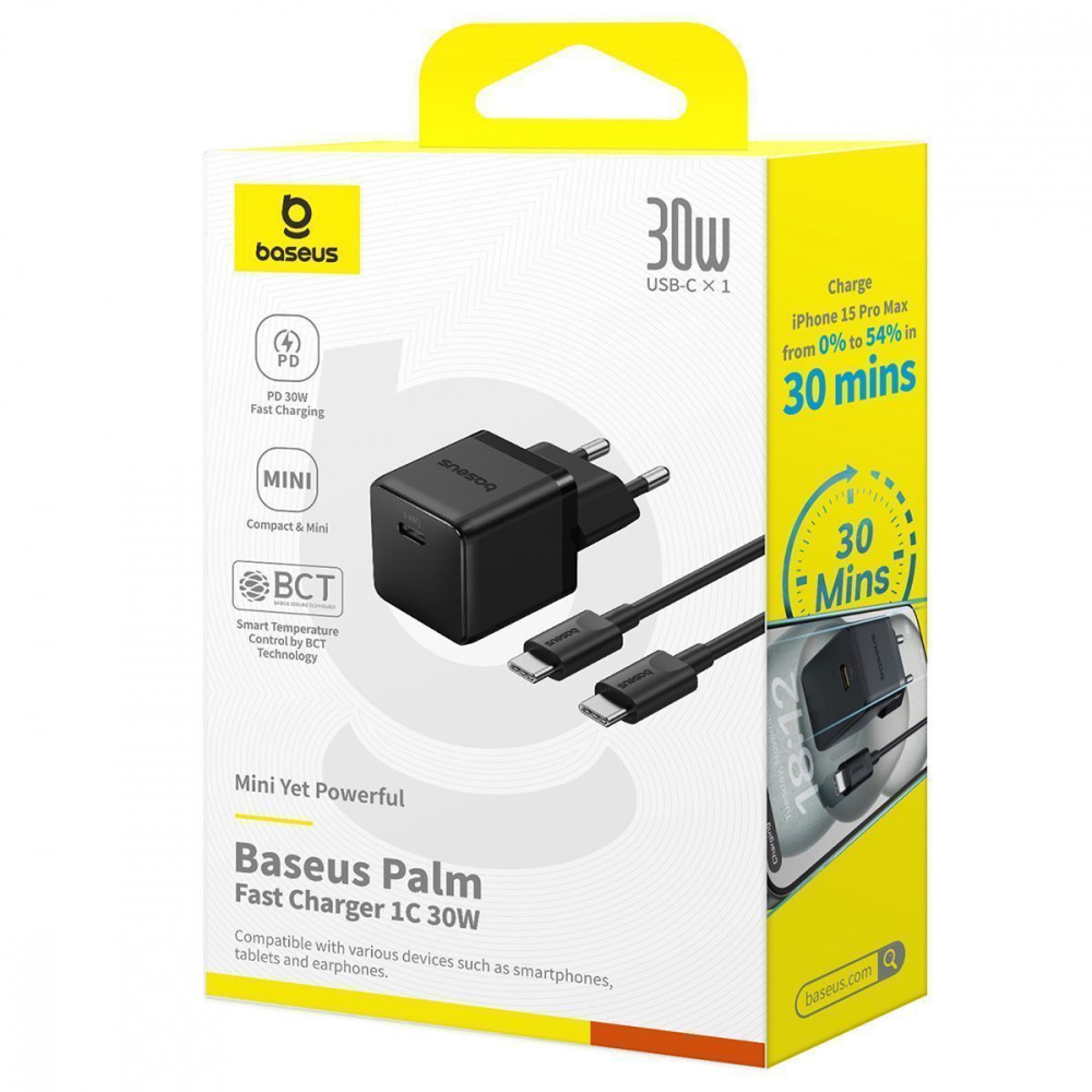 МЗП Baseus Palm Fast Charger Type-C 30W (With Cable Type-C to Type-C 60W 1m) — Придбати в Україні - фото 1