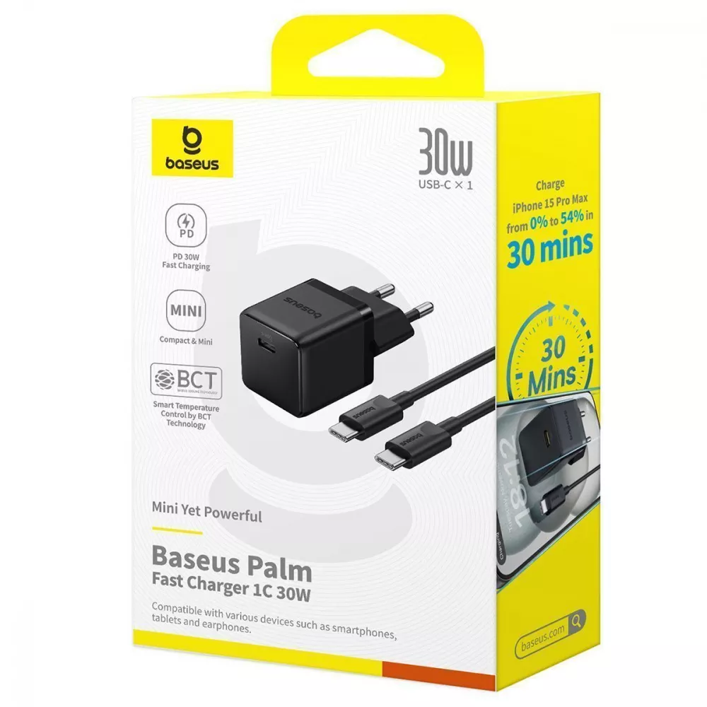 МЗП Baseus Palm Fast Charger Type-C 30W (With Cable Type-C to Type-C 60W 1m) — Придбати в Україні - фото 1