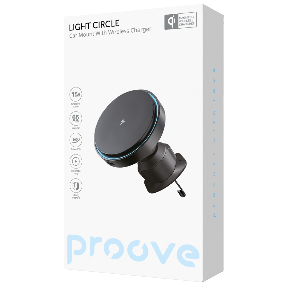 Автодержатель с Беспроводной Зарядкой Proove Light Circle 15W - фото 1
