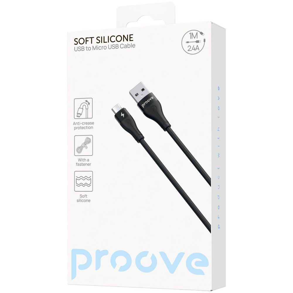 Кабель Proove Soft Silicone USB to Micro USB 2.4A (1m) — Придбати в Україні - фото 1