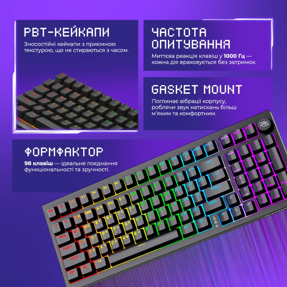 Бездротова клавіатура Proove Gaming Slicker Pro (Ukraine Layout) white/purple