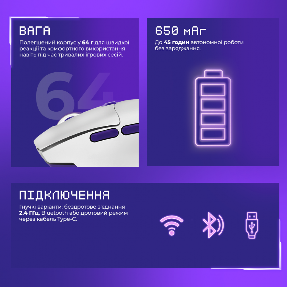 Бездротова ігрова миша Proove Gaming Rate Special Edition white/purple