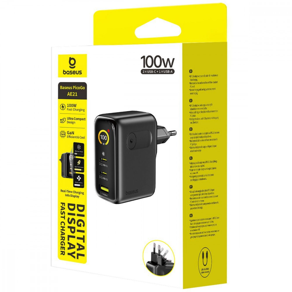 МЗП Baseus PicoGo AE21 100W (2Type-C + USB) + Кабель Type-C to Type-C 100W (1.5m) black (E0121B00) Чорний на малюнкі №2