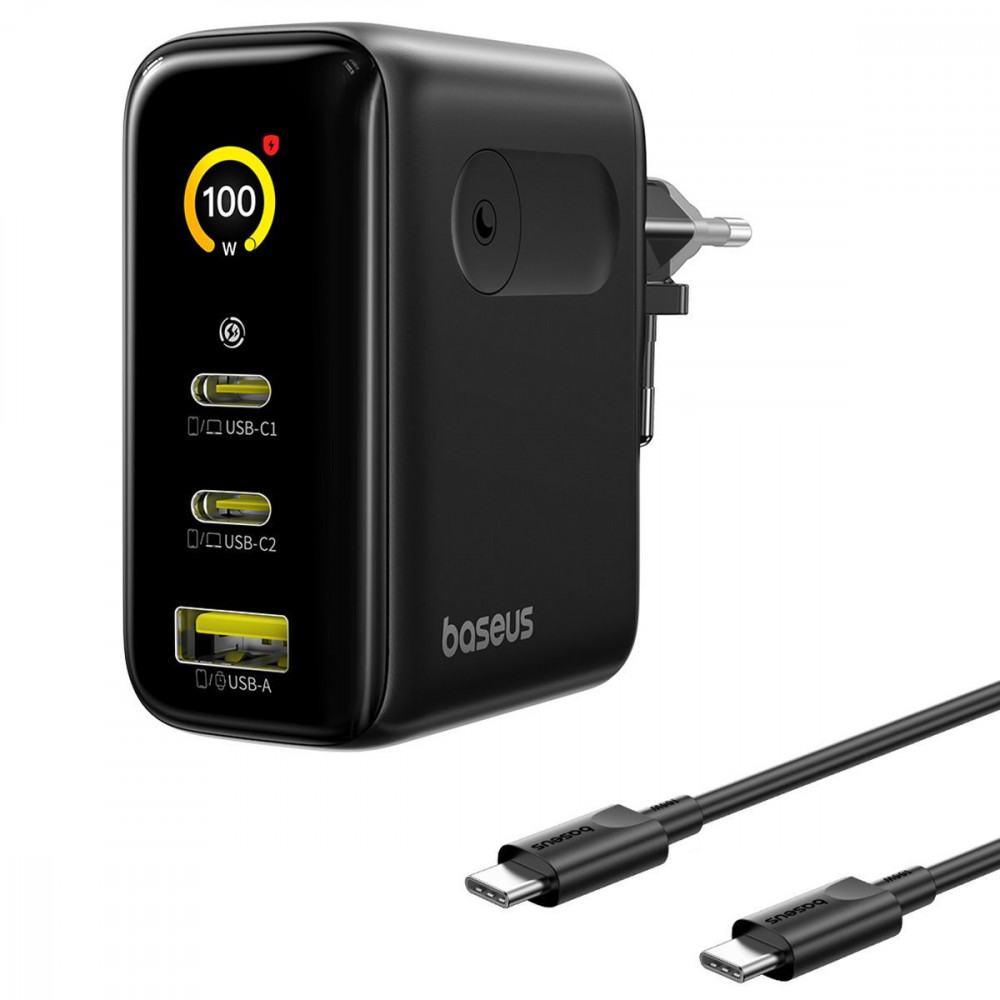 МЗП Baseus PicoGo AE21 100W (2Type-C + USB) + Кабель Type-C to Type-C 100W (1.5m) black (E0121B00) Чорний на малюнкі №1