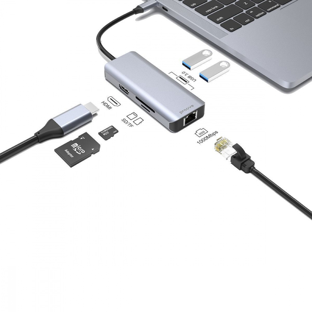 Type-C-Хаб Proove Iron Link 6 in 1 (2*USB3.0 + SD/TF + RJ45 + HDMI) - фото 3