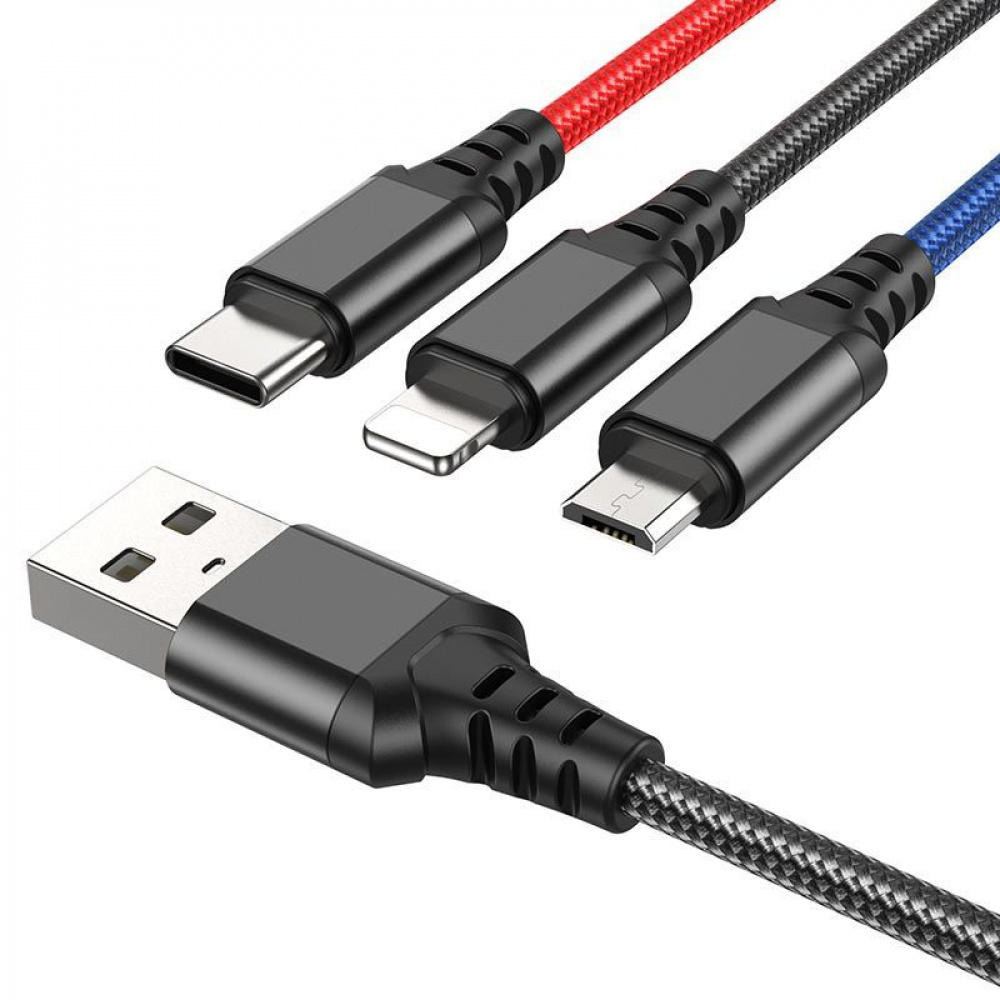 Кабель Hoco X76 Super charging 3-in-1 (Lightning+Micro USB+Type-C) (1m) - фото 4