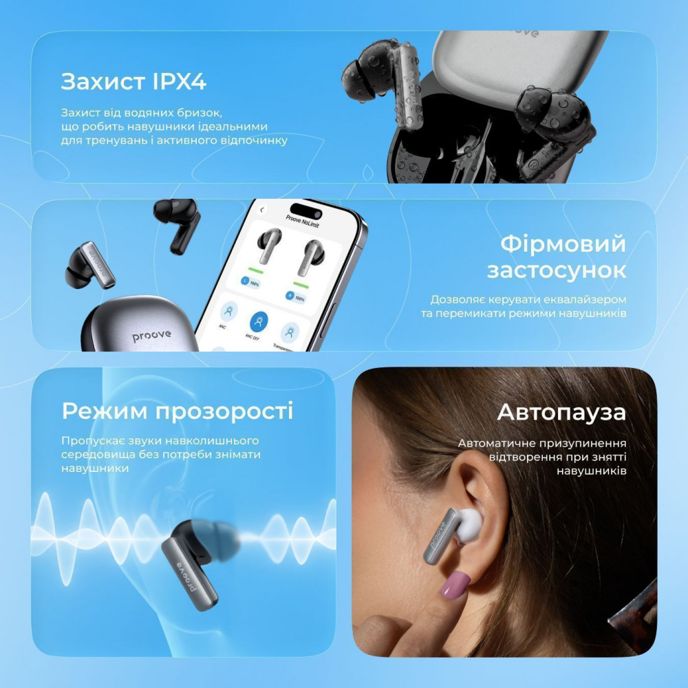 Бездротові навушники Proove NoLimit TWS with Hybrid ANC (APP) — Придбати в Україні - фото 9