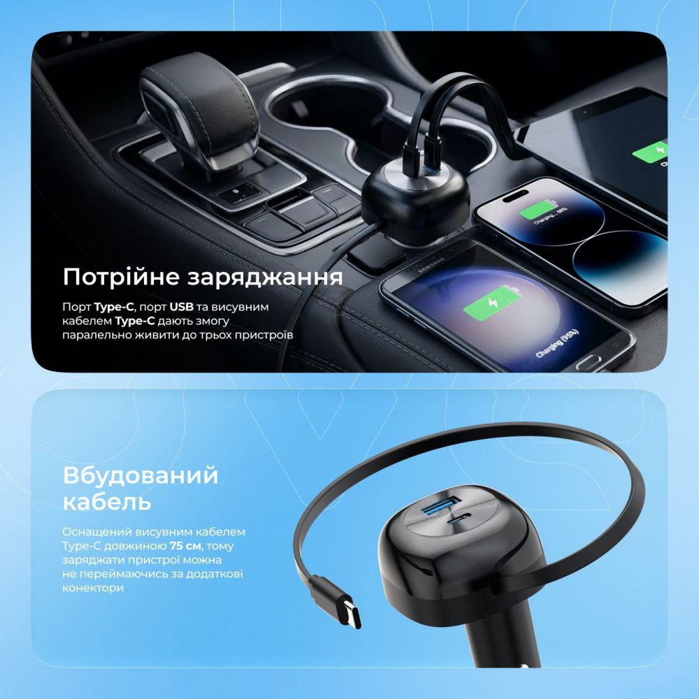 АЗП Proove Pulsar 65W (Type-C + USB) + Retractable Type-C Cable — Придбати в Україні - фото 4