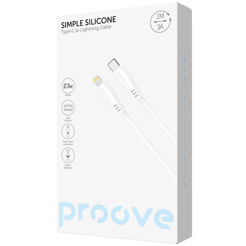 Кабель Proove Simple Silicone Type-C to Lightning 27W (1m) white на малюнкі №2