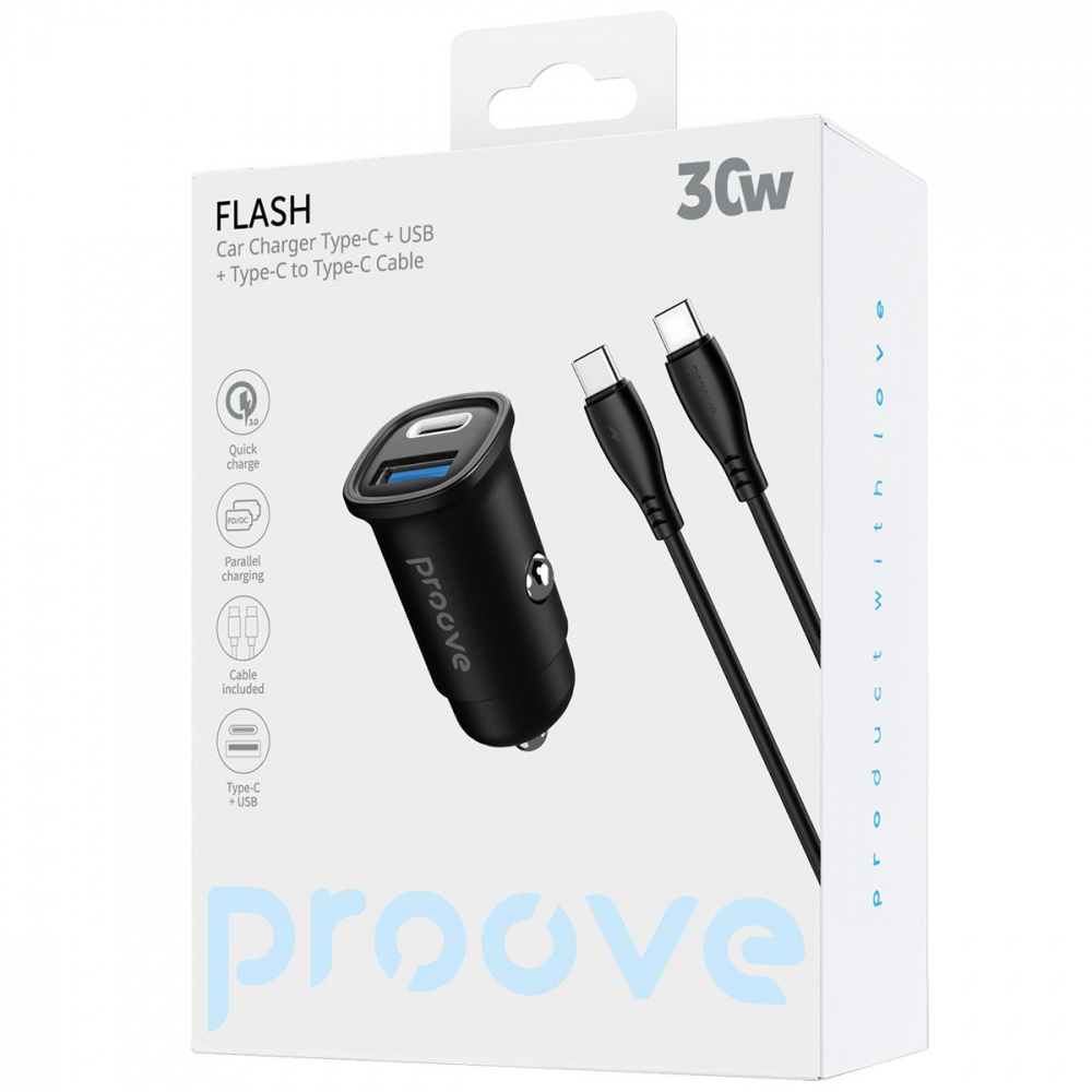 АЗП Proove Flash 30W (Type-C + USB) + Cable Type-C to Type-C — Придбати в Україні - фото 1