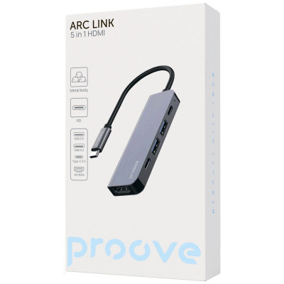 Type-C-Хаб Proove Arc Link 5 in 1 (2*Type-C3.0 + 2*USB3.0 + HDMI) — Придбати в Україні