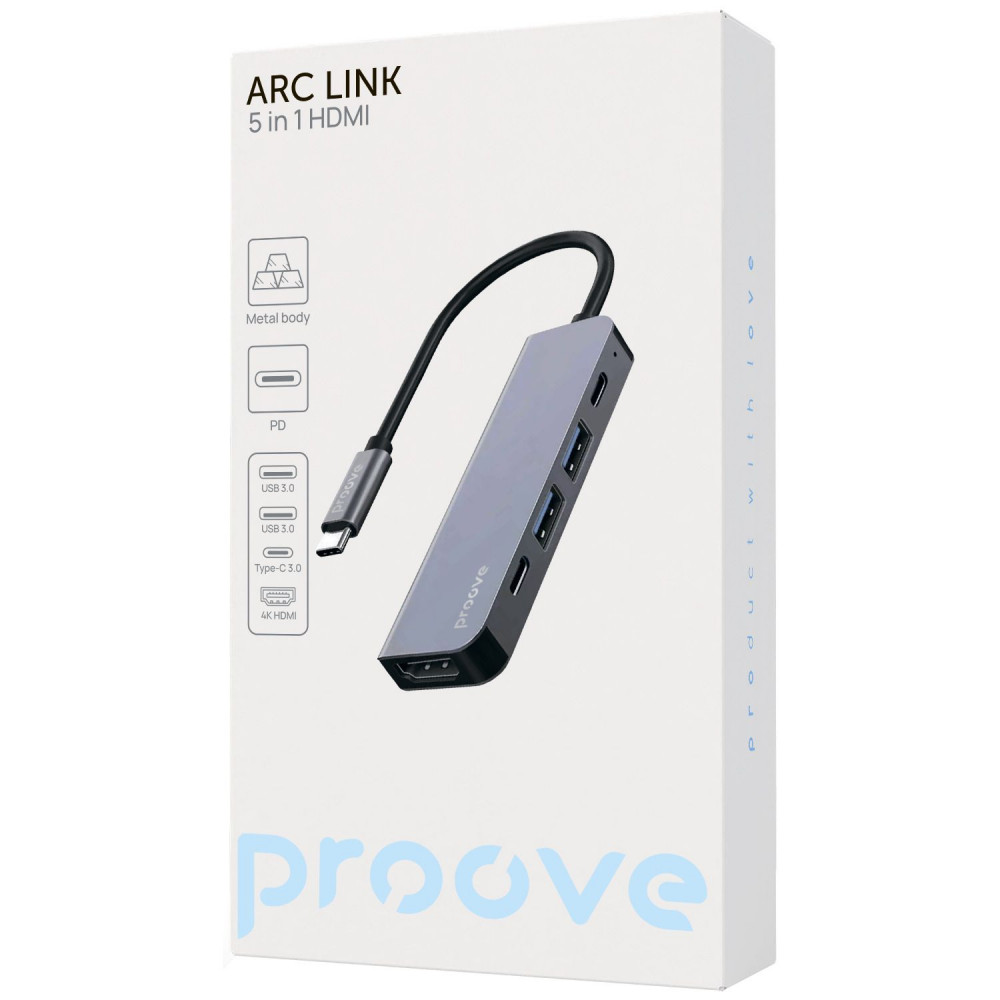 Type-C-Хаб Proove Arc Link 5 in 1 (2*Type-C3.0 + 2*USB3.0 + HDMI) — Придбати в Україні