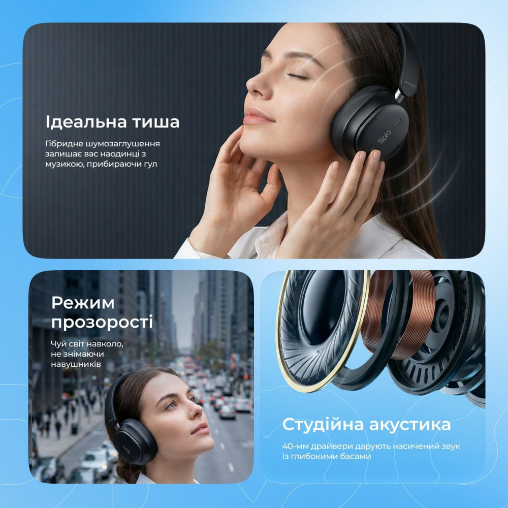 Бездротові навушники Proove Solo with ANC (APP) black (HPSL0001AP01) Чорний на малюнкі №3