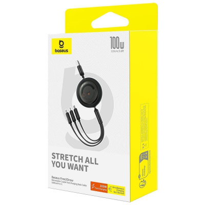 Cable Baseus Free2Draw Retractable Crystal 3-in-1 (Micro USB+Lightning+Type-C) 100W (1.1m)