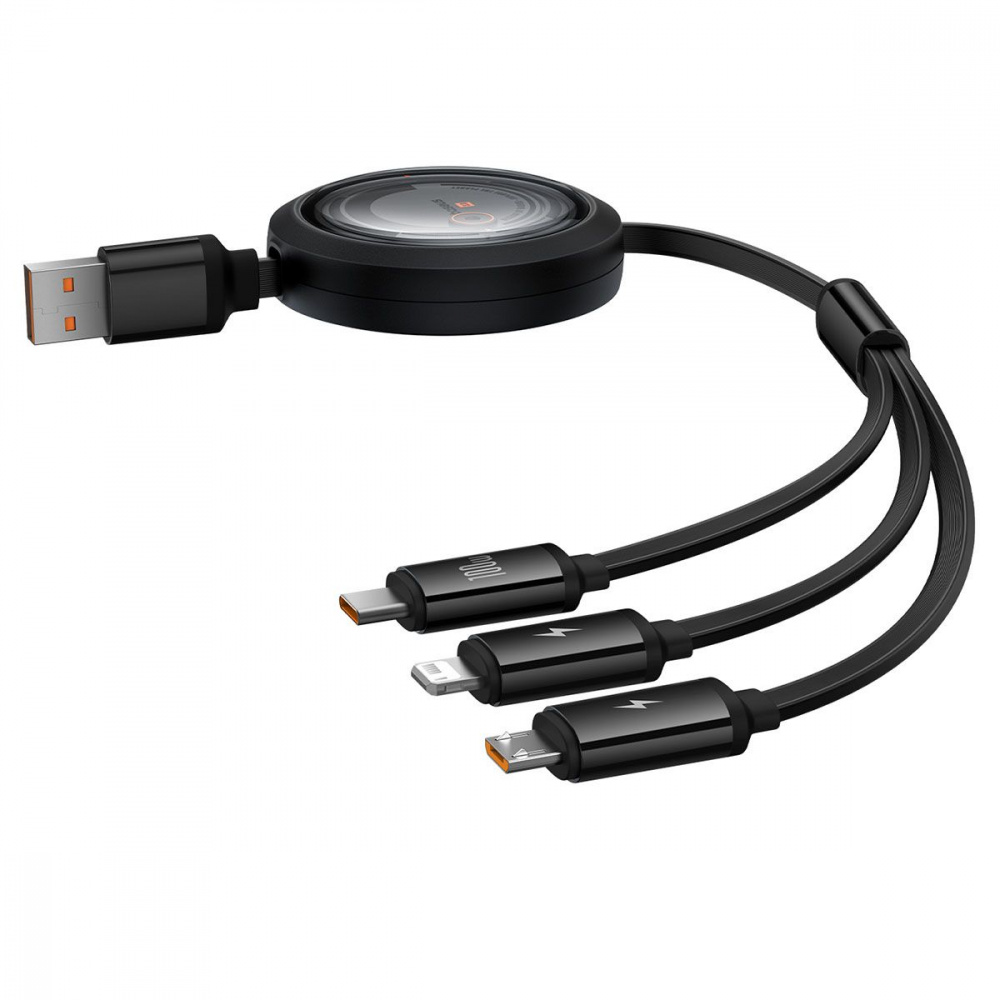 Cable Baseus Free2Draw Retractable Crystal 3-in-1 (Micro USB+Lightning+Type-C) 100W (1.1m) - фото 4