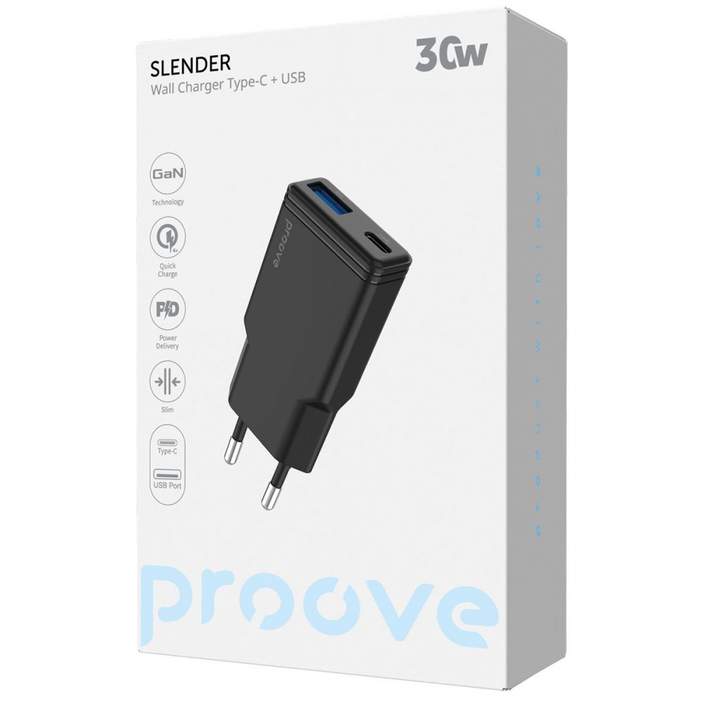 МЗП Proove Slender 30W (Type-C + USB) black на малюнкі №2