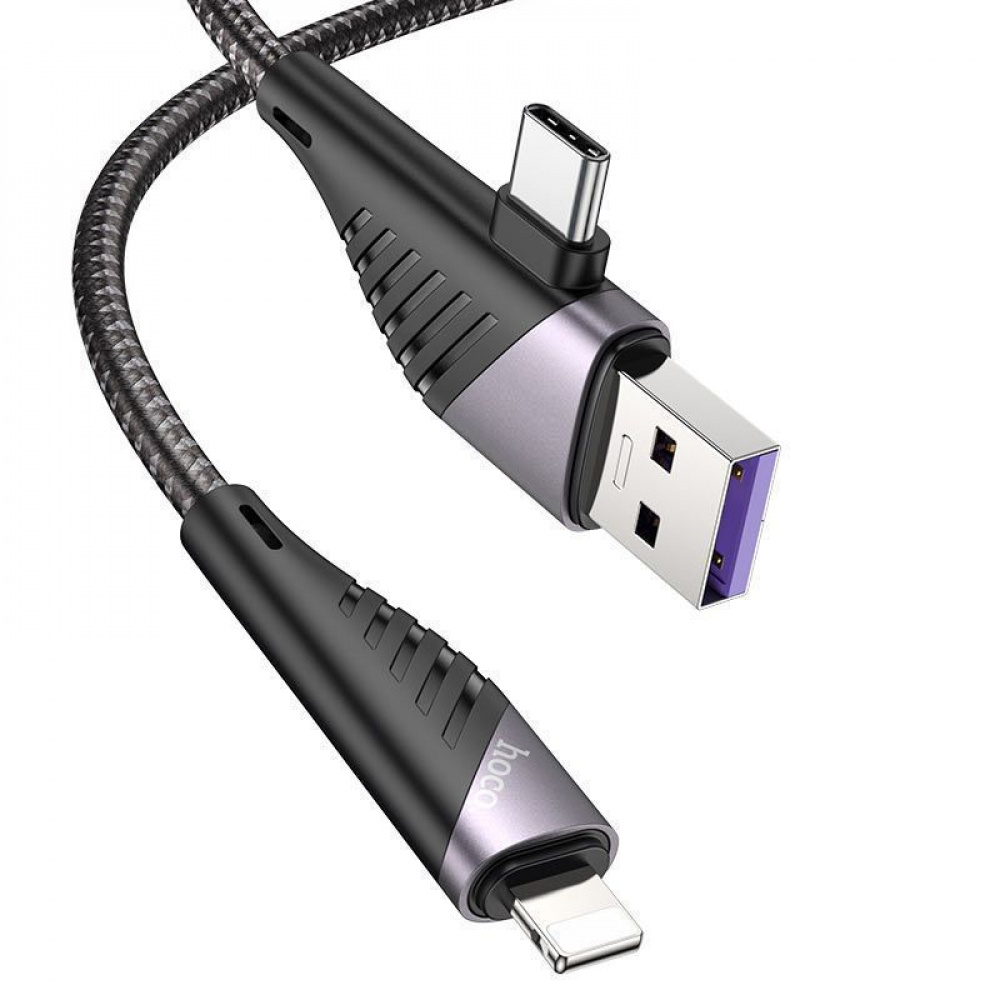 Кабель Hoco U95 2in1 Freeway 2in1 USB to Type-C + Lightning PD 60W (1.2m) — Придбати в Україні - фото 4