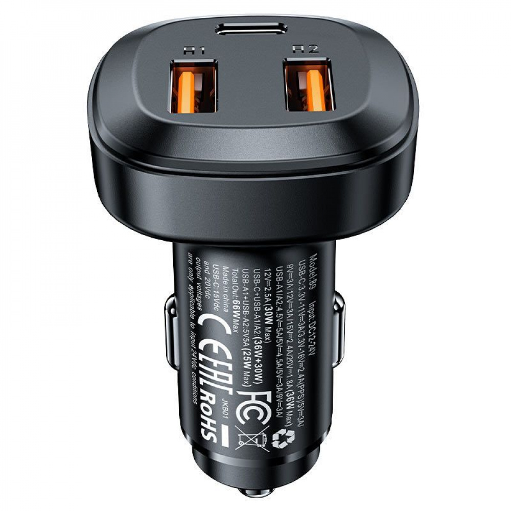 Car Charger Acefast B9 66W (1 Type-C + 2 USB) - фото 5