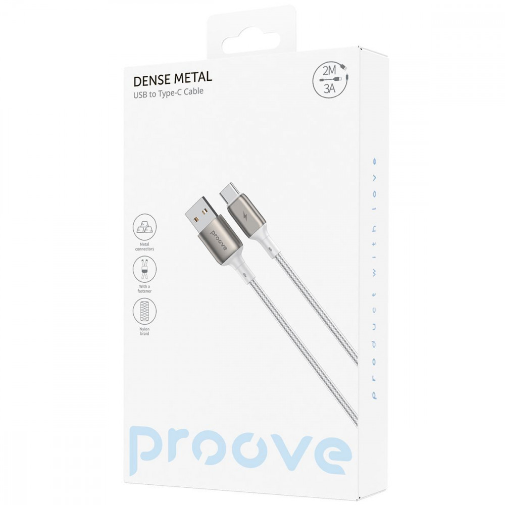 Кабель Proove Dense Metal USB to Type-C 2.4A (2m) white на малюнкі №2