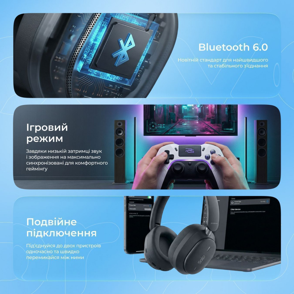 Бездротові навушники Proove Solo with ANC (APP) black (HPSL0001AP01) Чорний на малюнкі №17