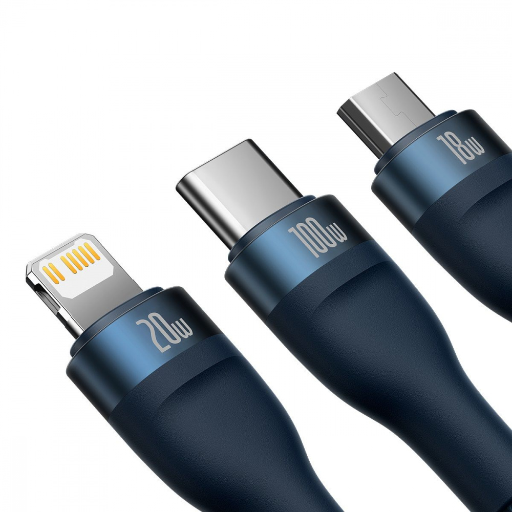 Кабель Baseus Flash Series 2 One-for-three Fast Charging Type-C (Micro USB+Lightning+Type-C) 100W — Придбати в Україні - фото 1