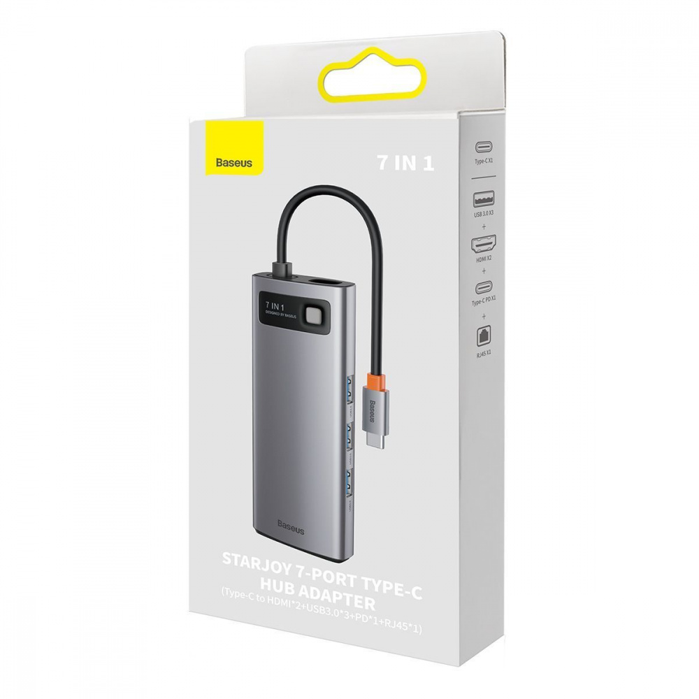 USB-Хаб Baseus Metal Gleam Series 7-in-1 (Type-C to HDMI*2+USB3.0*3+PD+RJ45) — Придбати в Україні - фото 1