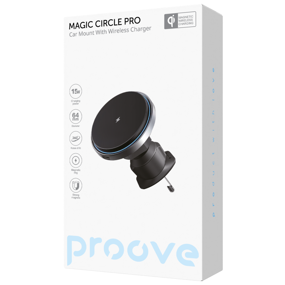 Автомобільний тримач з Бездротовим ЗП Proove Magic Circle Pro 15W — Придбати в Україні - фото 1