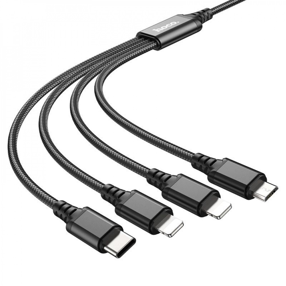 Кабель Hoco X76 Super charging 4-in-1 (Lightning+Lightning+Micro USB+Type-C) (1m) - фото 2