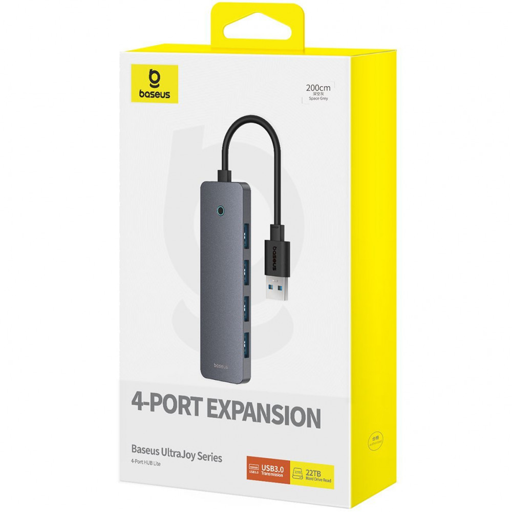 USB-Хаб Baseus UltraJoy Series 4-Port HUB Lite (USB to USB3.0*4+Type-C5V) 2m gray (B0005280B811-07) Серый на картинке №2