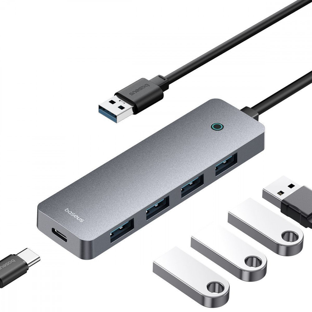 USB-Хаб Baseus UltraJoy Series 4-Port HUB Lite (USB to USB3.0*4+Type-C5V) 2m gray (B0005280B811-07) Серый на картинке №4