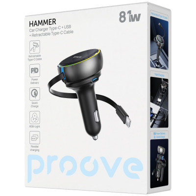 АЗП Proove Hammer 81W (Type-C + USB) + Retractable Type-C Cable — Придбати в Україні