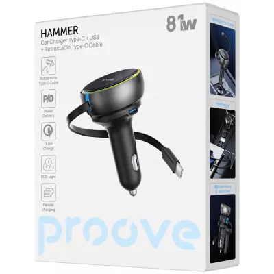 АЗП Proove Hammer 81W (Type-C + USB) + Retractable Type-C Cable — Придбати в Україні