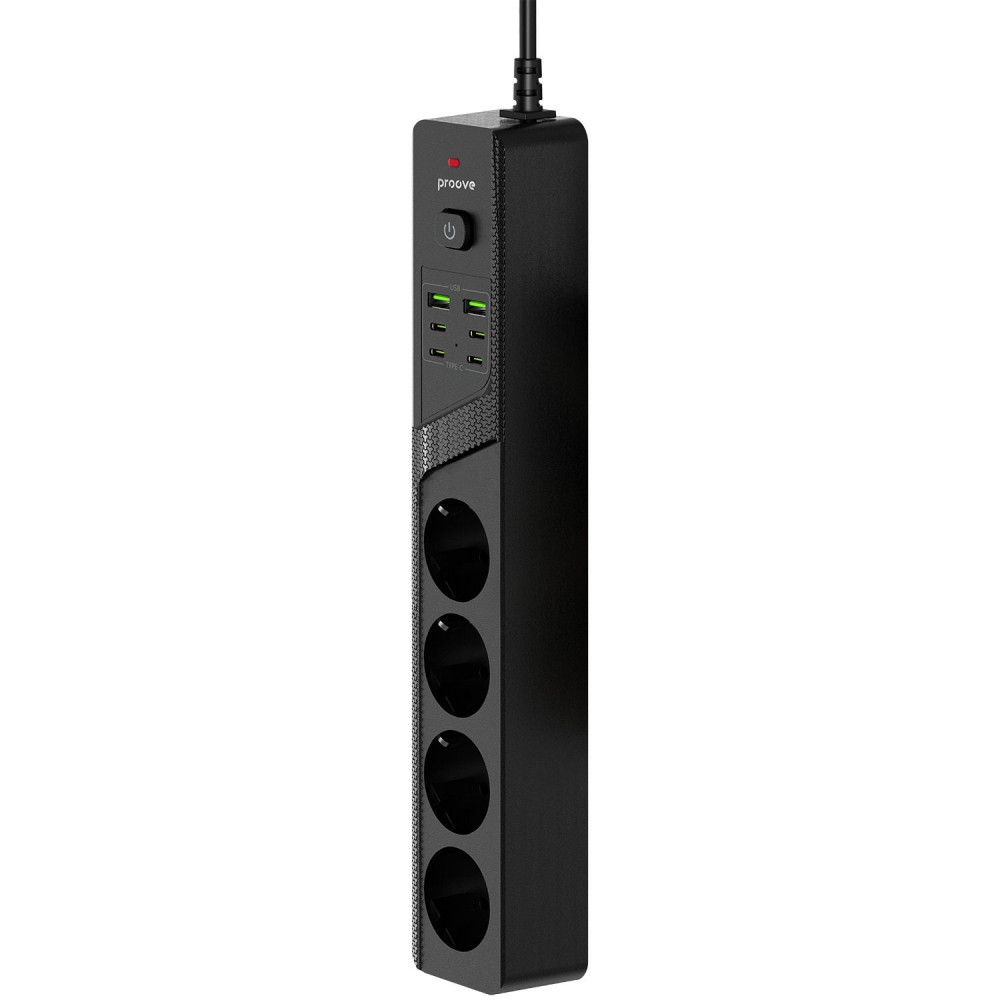 Сетевой фильтр Proove Power Strip P-04C (4 розетки + 2 USB + 4 Type-C) 3М black (PSPS25002431) Черный на картинке №3