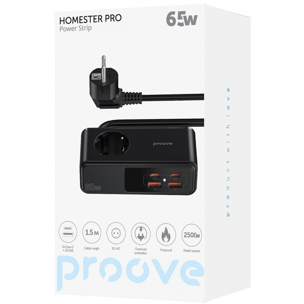 Мережевий фільтр Proove Homester Pro 65W (AC + 2xType-C + 2xUSB) 1.5m — Придбати в Україні - фото 1