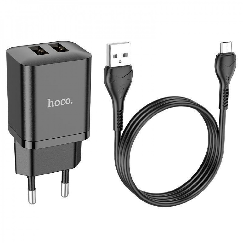 Wall Charger Hoco N25 Maker (2 USB) + Cable MicroUSB - фото 2