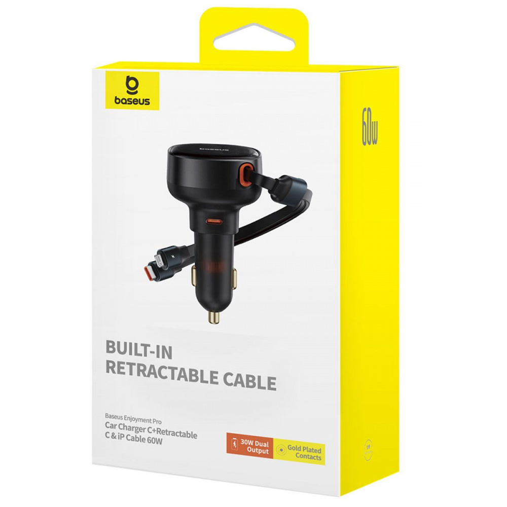АЗУ Baseus Enjoyment Pro Car Charger C+Retractable C & iP Cable 60W - фото 1