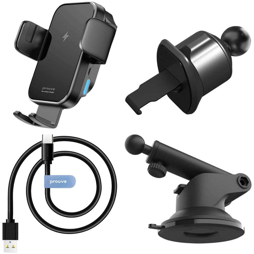 Автодержатель с Беспроводной Зарядкой Proove Triple Clamp 15W - фото 3