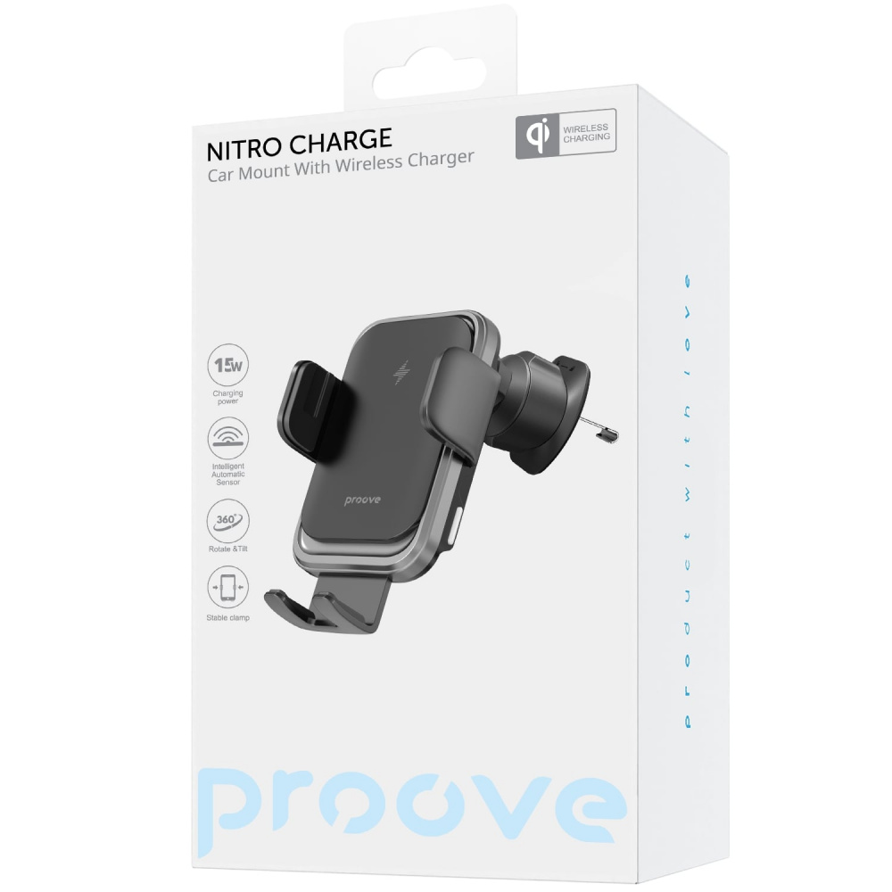 Автомобільний тримач з Бездротовим ЗП Proove Nitro Charge 15W — Придбати в Україні - фото 1