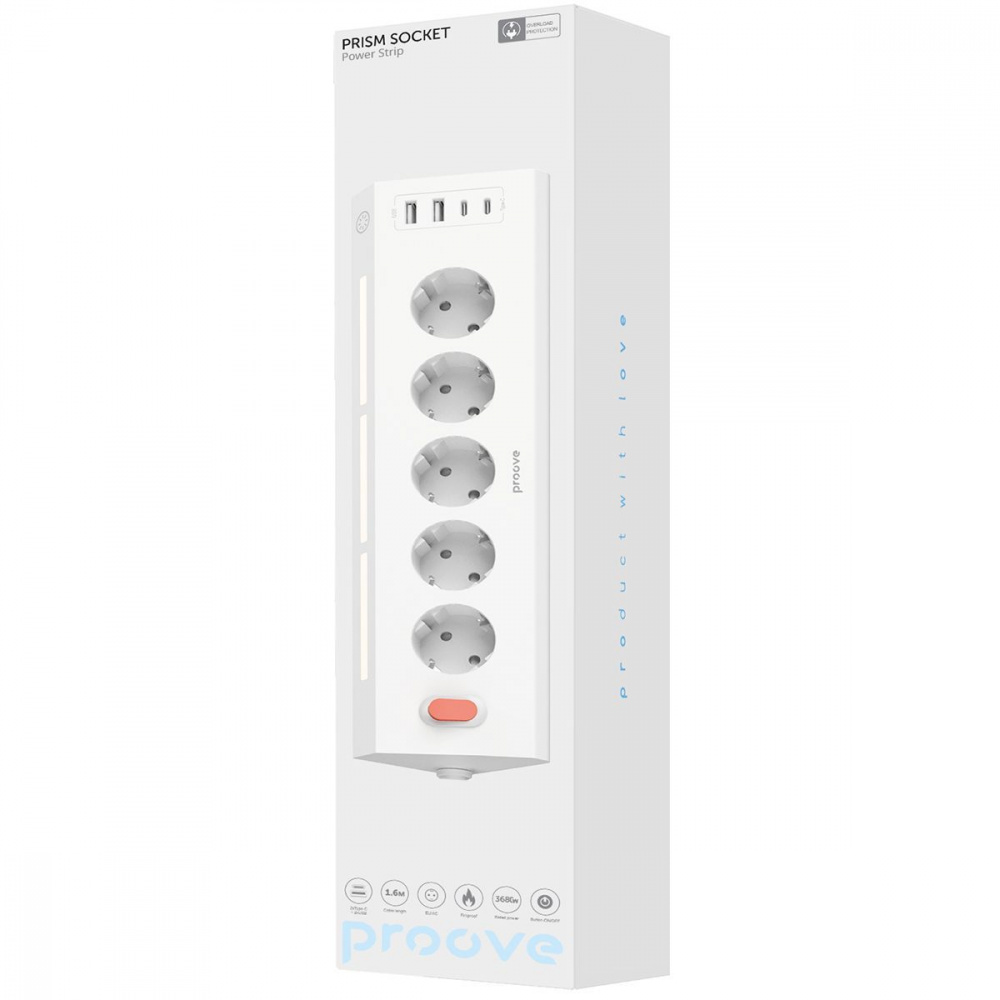 Сетевой фильтр Proove Prism Socket (5xAC + 2xType-C + 2xUSB) 1.6m - фото 1