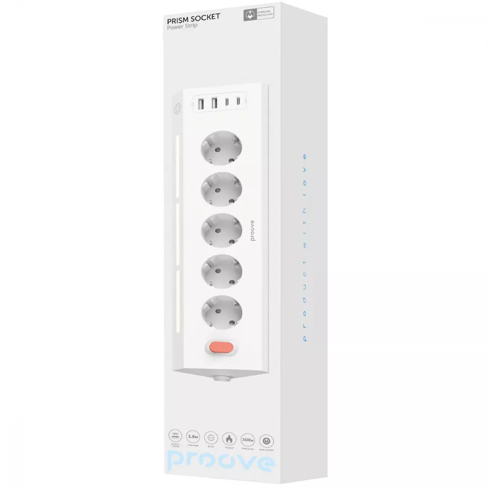 Сетевой фильтр Proove Prism Socket (5xAC + 2xType-C + 2xUSB) 1.6m - фото 1