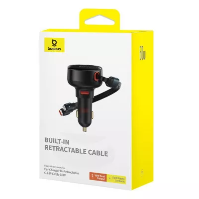 АЗП Baseus Enjoyment Pro Car Charger USB + Retractable C & iP Cable 60W — Придбати в Україні